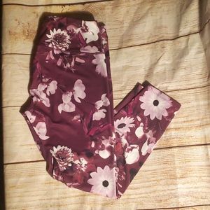 Purple floral print yoga pants
